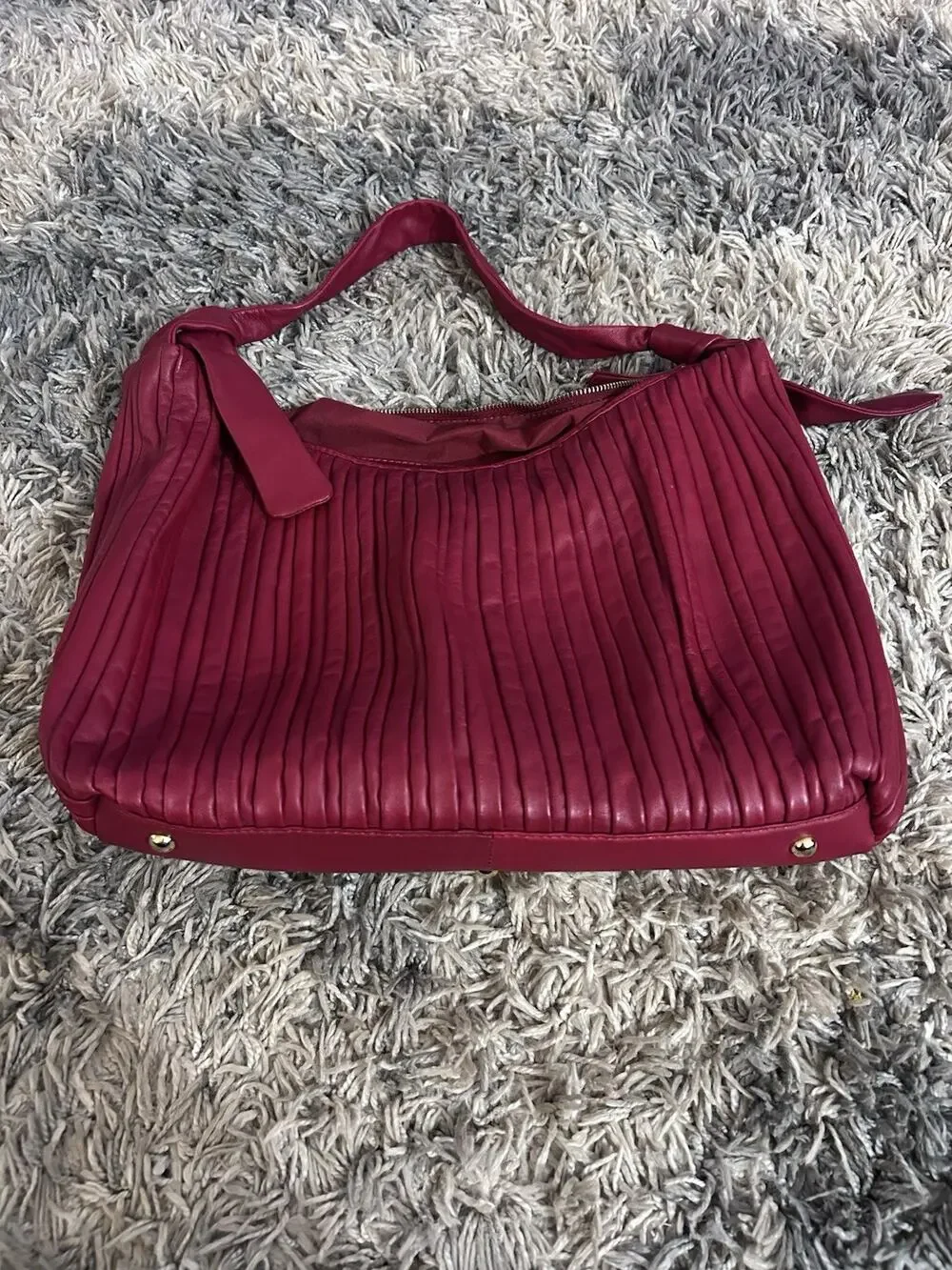 Marta Ponti Red Pleated Genuine Italian Leather Large Hobo Shoulder Bag Purse
